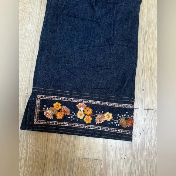 Escada size 44 indigo denim jeans with beading and embroidery - Picture 5 of 11